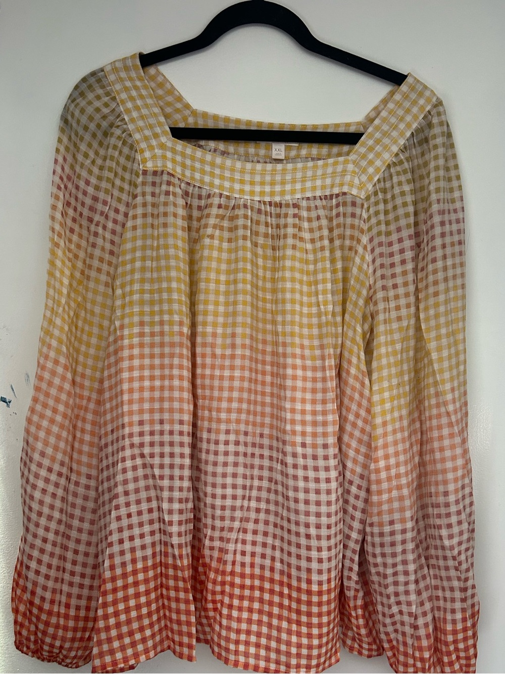 LAUREN CONRAD - Square Neck Gingham LS Blouse